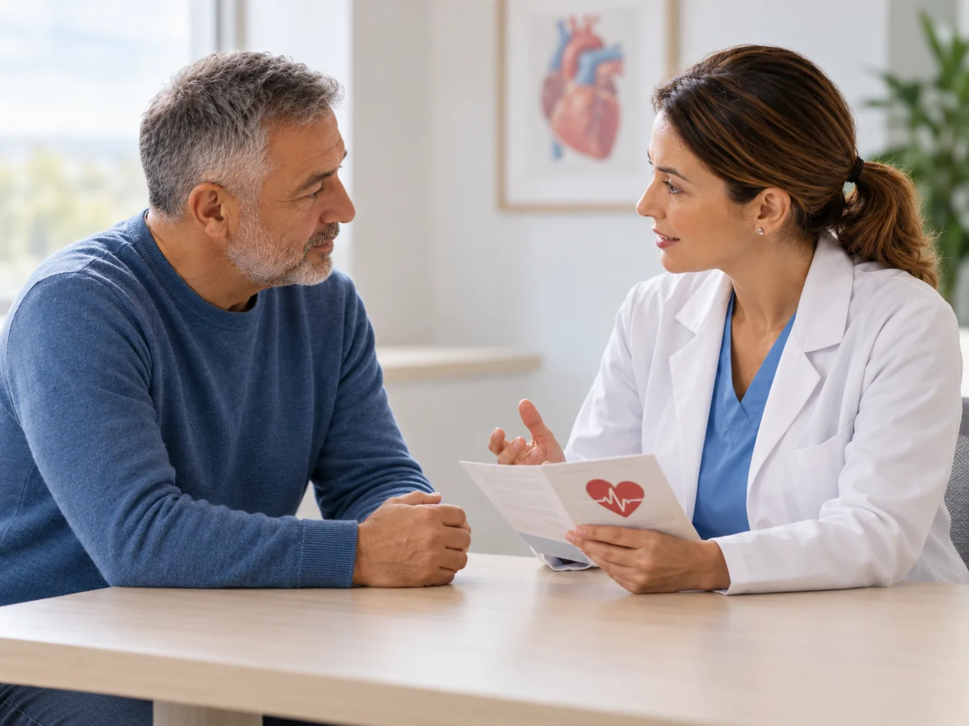 Una persona parla con il proprio medico tenendo in mano il referto